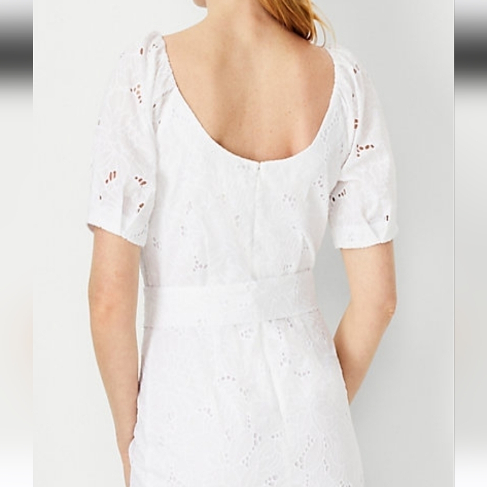 Ann Taylor Women's White Eyelet Puff Sleeve Midi Dress - Picture 5 of 17